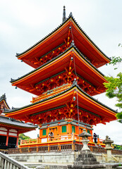 Senso-Ji Temple (Three-Storied Pagoda) at Kiyomizu-dera Temple in Kyoto, Japan