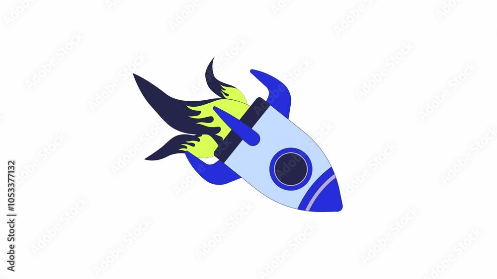 Poster rocket falling down 2d object animation. shuttle spaceship moving downwards. rocketship fail cartoon