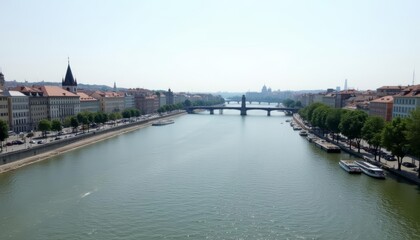 Obraz premium Tranquil River Scene in European City