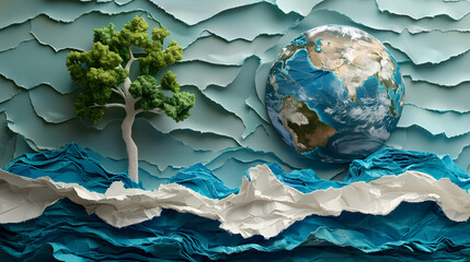 Planet earth climate change and global warming paper collage
