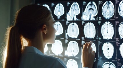 Doctor analyzing complications from hip replacement in a medical x ray imaging study