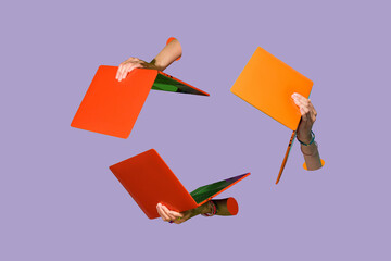 Composite photo collage of hands hold laptop device business freelancer professional new version...