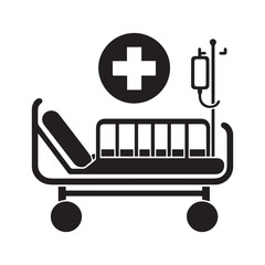 Minimalist hospital bed silhouette on white background. Hospital bed icon vector.