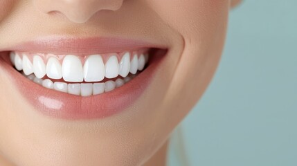 Obraz premium Radiant Smile at the Dentist - Close-up Portrait of Woman with Healthy White Teeth in Dental Clinic