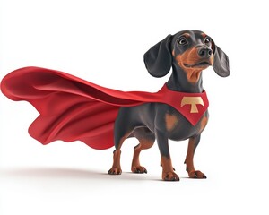 Dachshund in Superhero Costume with Cape, Isolated on White Background, Pet Photography Generative AI