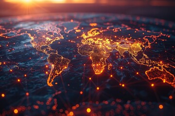 3D map world animated connections and data streams global business infrastructure