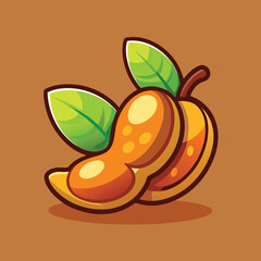 A cartoon illustration of a mango with leaves.