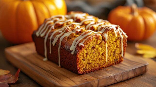 Freshly baked pumpkin bread with glaze
