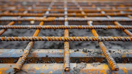 Obraz premium reinforcement steel bars for concrete in construction site structural engineering