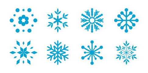 Fototapeta premium Snowflake set on isolated background. Isolated snowflake collection. Frost background. Christmas icon. Vector snowflakes blue and white. Vector illustration of snowflakes of different shapes.