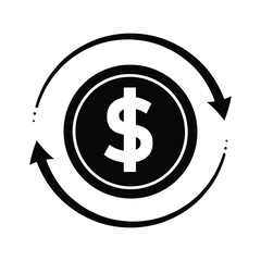 coin icon. money back with dollar symbol, A dollar coin is surrounded by two arrows forming a circle, indicating continuous movement. simple design style. vector template design