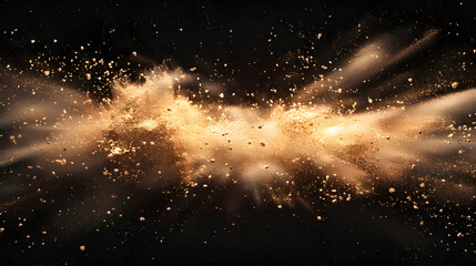 sand particles explosion on black background