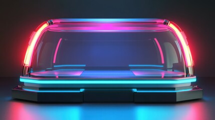Naklejka premium Glass podium with a futuristic design, highlighted by neon accents.