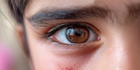 Fototapeta premium Close-up of a child's eye showcasing intricate details and warmth.