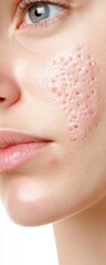 Fototapeta premium Close-up of a woman's face, highlighting skin texture and imperfections.