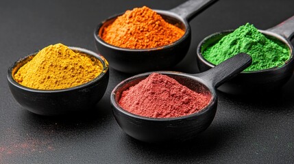 Vibrant Spices in Wooden Bowls on Dark Background