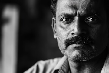 Black and White Portrait of an Indian Man: Capturing Emotion and Expression in Deep Contrast