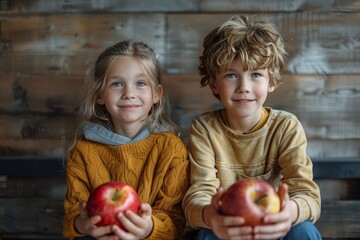 Fototapeta premium boy and girl with apples
