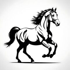Obraz premium Galloping grey horse in motion black and white vector illustration