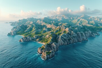 bird eye view coastline rugged cliffs crashing waves sandy beaches - Powered by Adobe