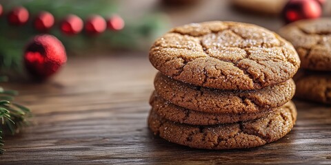 Homemade gingerbread cookies with icing on wooden table