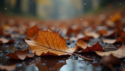  Autumns whispers on a rainkissed leaf