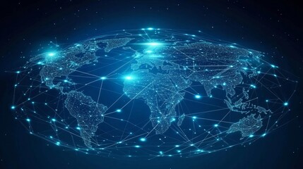 Obraz premium Global network map with points and connecting lines.