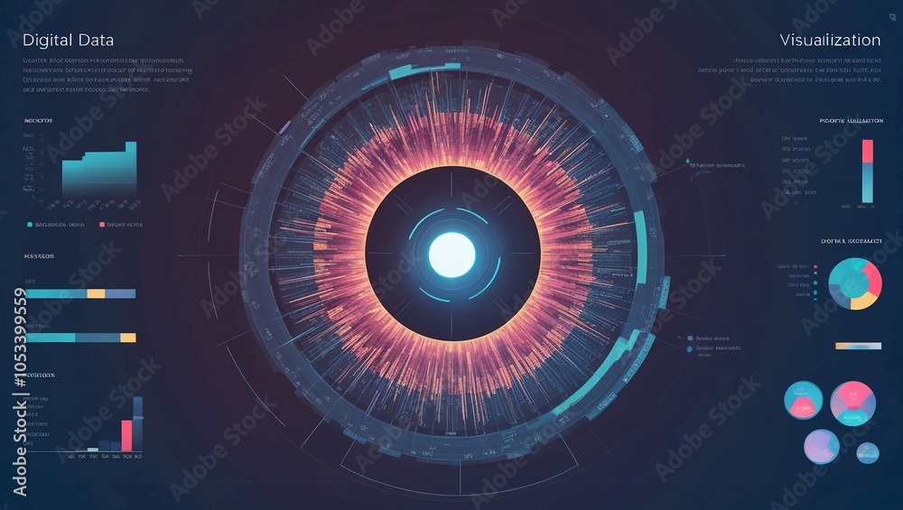 Poster digital data visualization with futuristic circular interface design