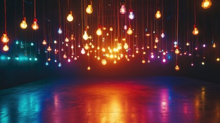 Obraz premium Vibrant Abstract Light Installation with Hanging Bulbs