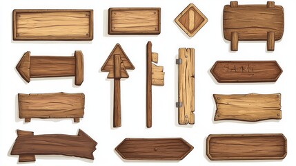 Fototapeta premium Wooden road signs pointing in various directions with a rustic style.