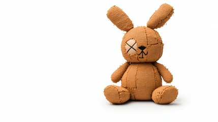 Broken Plush Rabbit with Missing Eye and Stuffing - High-Res