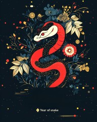 Obraz premium Happy New Year 2025 – Year of the Snake Celebration with Elegant Chinese-Inspired Design