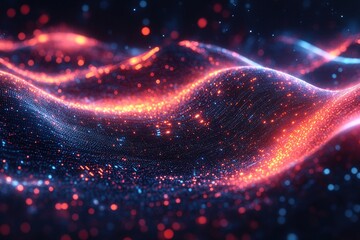 Fototapeta premium Abstract glowing wave of particles in red and blue colors.