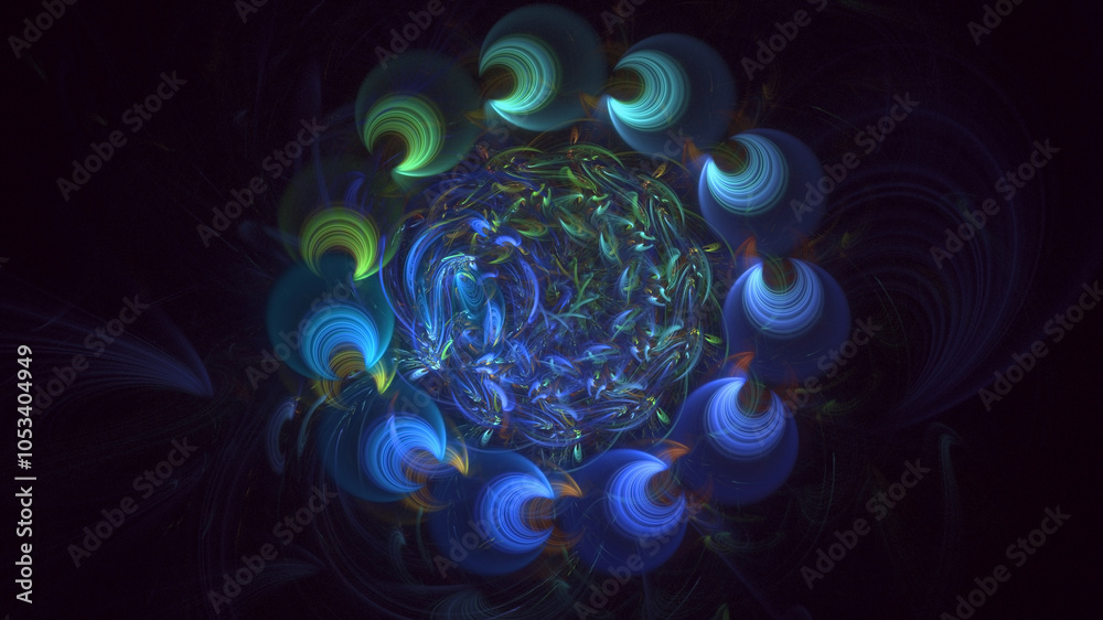 Wall mural 3d manual rendering abstract blue fractal light background. its not ai generatd illustration.