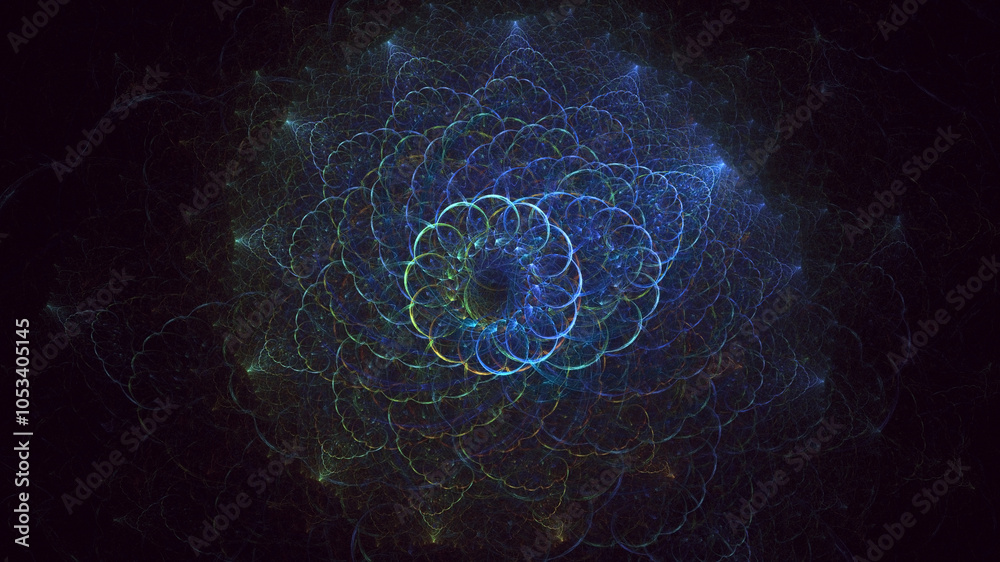 Wall mural 3d manual rendering abstract blue fractal light background. its not ai generatd illustration.