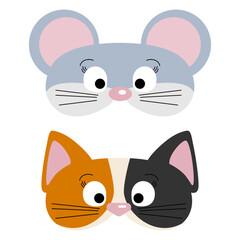 Vector cat and mouse mask for holidays and performances isolated on a white background