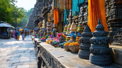 Fototapeta premium Colorful Market Stalls in an Indian Temple