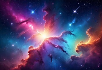 Obraz premium Space background with realistic nebula and shining stars. Colorful cosmos with stardust and milky way. Magic color galaxy. Infinite universe and starry night. Vector illustration
