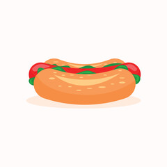 Hot dog with sausage and bread on a white background for design , card,wrapping paper,wallpaper,vector illustration.