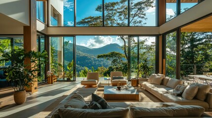 Fototapeta premium Serene Modern Living Room in Sunny Villa