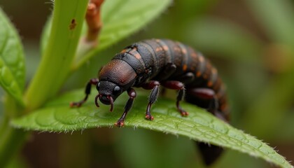  Closeup of a vibrant beetle on a leafy plant