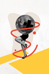 Vertical photo collage of anonym girl instead body moon planet ball space moonrise avatar...