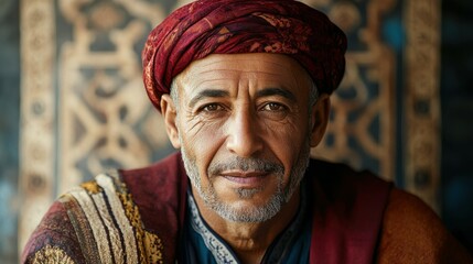 Obraz premium Middle-aged Moroccan man with a fez and a confident look.
