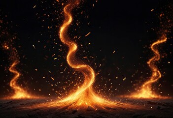 Fire sparks background. Abstract dark glitter fire particles lights. bonfire in motion blur.