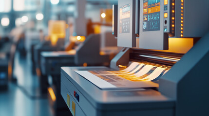 Fototapeta premium Close up of a digital printing press in a commercial printing company.