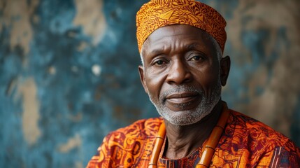 Obraz premium Middle-aged Nigerian man with traditional attire and a warm expression.
