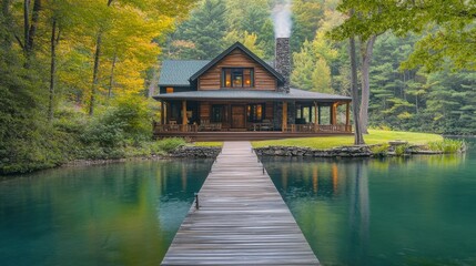 Obraz premium Lake house with a private dock.