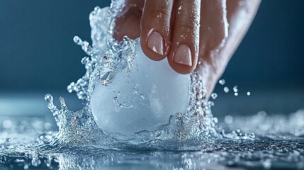 Fototapeta premium A person applying ice to a swollen ankle, showing injury and swelling.