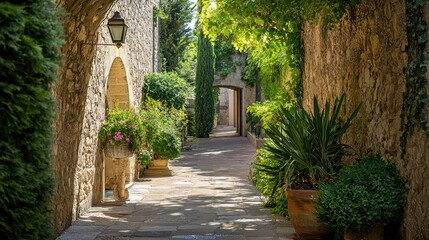 Fototapeta premium Narrow Passageway Between Ancient Stone Walls