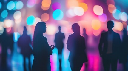 A blurred background featuring vibrant, colorful bokeh lights that evoke a futuristic atmosphere